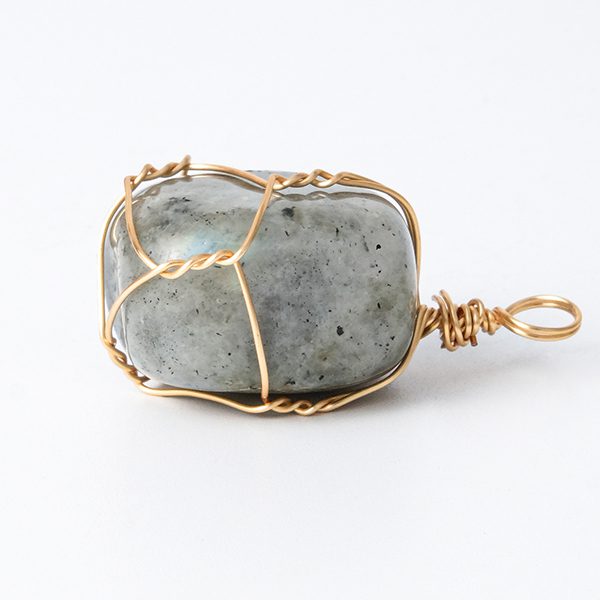 Grey Labradorite Stone Hanging Wrapped Copper Wire